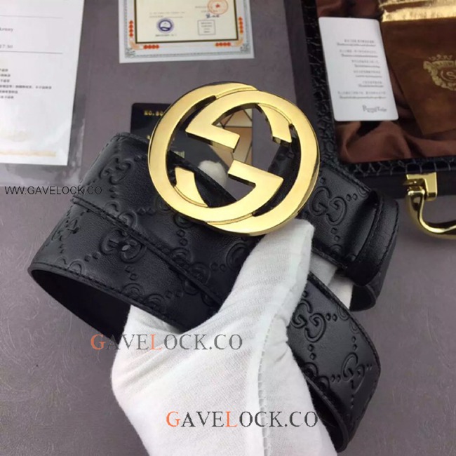 Gucci Signature Leather Belt Gold Buckle Original Size